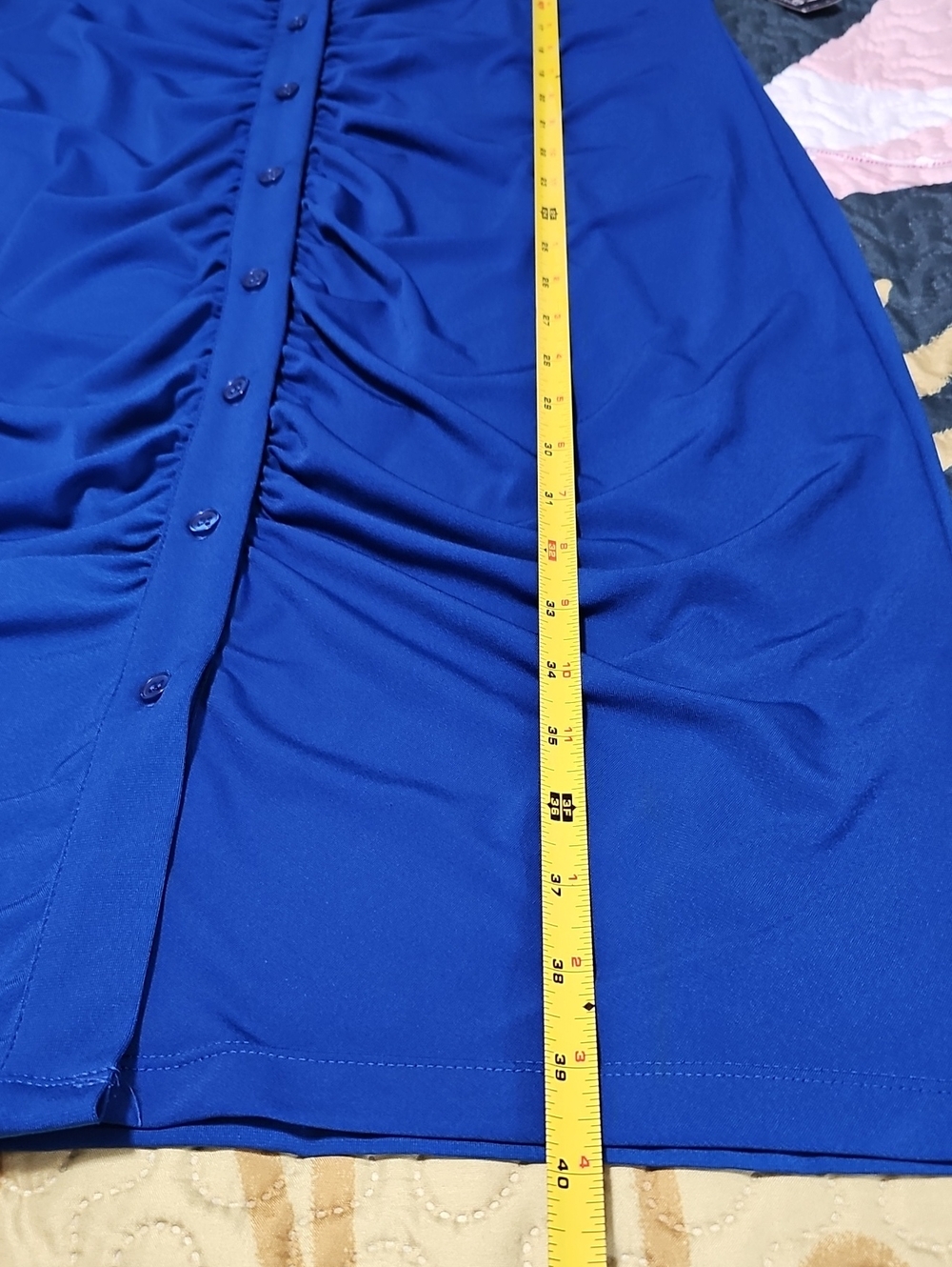 New York & Company Blue Ruched Button-Front Dress - Picture 6 of 6